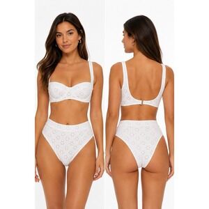 Tularosa Aluka White Eyelet Bikini Set XL Top L Bottom High Waist Underwire